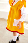 Billie Blue Bishop Dress in Yellow (Red Velvet Trim)
