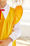 Billie Blue Bishop Dress in Yellow (Red Velvet Trim)